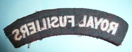 Royal Fusiliers Embroidered White on Red Felt Cloth Shoulder Title — image 2