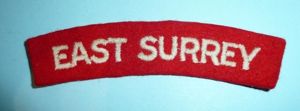 WW2 East Surrey Regiment White on Red Embroidered Cloth Shoulder …