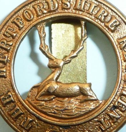 Hertfordshire ( Territorial ) Regiment Brass Other Ranks Cap Badge - wide antlers pattern — image 2