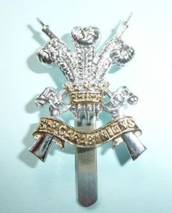 3rd Carabiniers Silver / Gold Anodised Aluminium Cap Badge