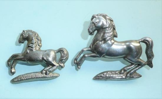 Rare 3rd Kings Own Hussars Rearing Horse White Metal Facing Pair Collar Badges — image 5