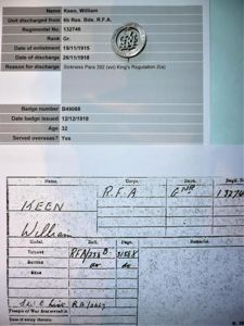 WW1 Silver War Badge (SWB) to Gunner William Keen, Royal …