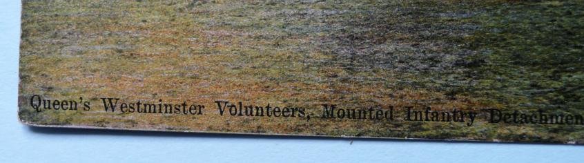 Pre WW1 Real Photographic Coloured Postcard- Queens Westminster Volunteers, Mounted Infantry Detachment — image 2