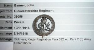 WW1 Silver War Badge (SWB) to John Banner, Gloucestershire Regiment, …