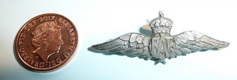 WW2 Royal Air Force ( RAF ) White Metal Pilots Wing Sweetheart Brooch — image 2