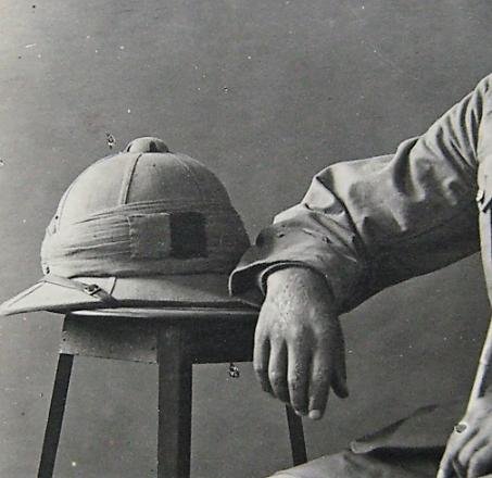 WW1 Photo of Private Soldier Foreign Service Dress and Wolseley Helmet with Regimental Flash ( Suffolk Regiment ?) — image 2