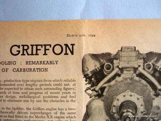 Article extracted from Flight Magazine March 1944 - New 36.7 litre 12 cyclinder Rolls Royce Griffon Engine as fitted in the Spitfire — image 3