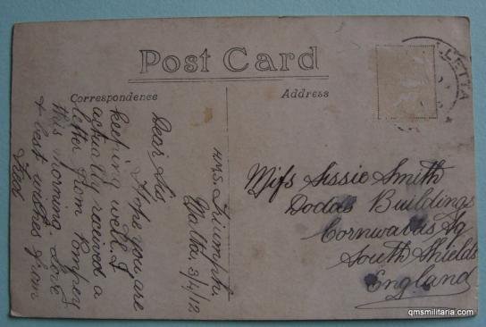 Artist impression Postcard, depicting the Royal Navy Mediterranean Fleet in a gale sailing from Corfu to Malta December 1911. — image 2