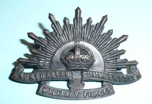 Australian Commonwealth Military Forces Blackened Bronze Rising Sun Cap Badge …