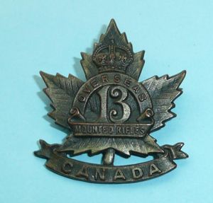 WW1 Canada - 13th Mounted Rifles Collar Badge - Inglis