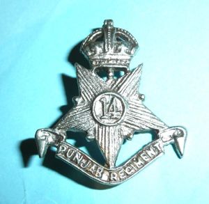 Indian Army - 14th Punjab Regiment Cast White Metal Cap …