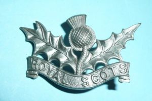 Royal Scots Pipe-Major & Pipers White Metal Collar Badge