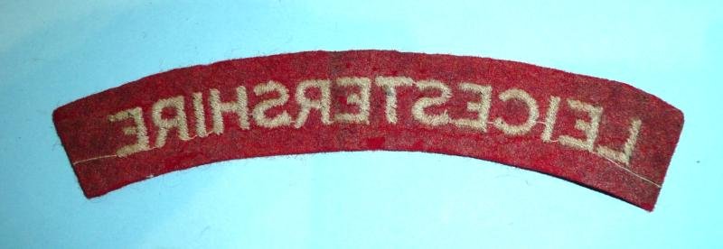 WW2 Leicestershire Regiment Embroidered White on Red Felt Cloth Shoulder Title — image 2