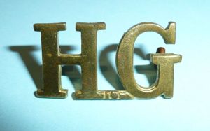 WW2 Home Front - HG Home Guard Brass Shoulder Title