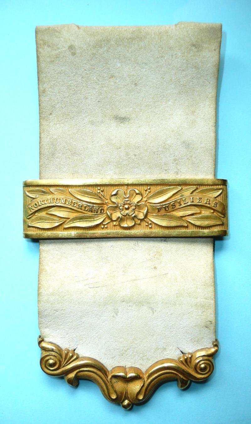 Northumberland Fusiliers Colour Belt Fire Gilt Ornaments On original White Leather Belt End — image 2