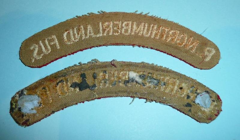 Royal Northumberland Fusiliers (RNF) Officer's Pair of Woven White On Red Shoulder Titles - Guards pattern — image 2