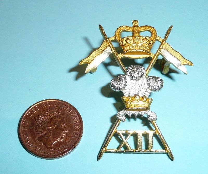 12th Prince of Wales' Royal Lancers Officer's No 1 Dress Cap Badge, QEII Crown — image 2