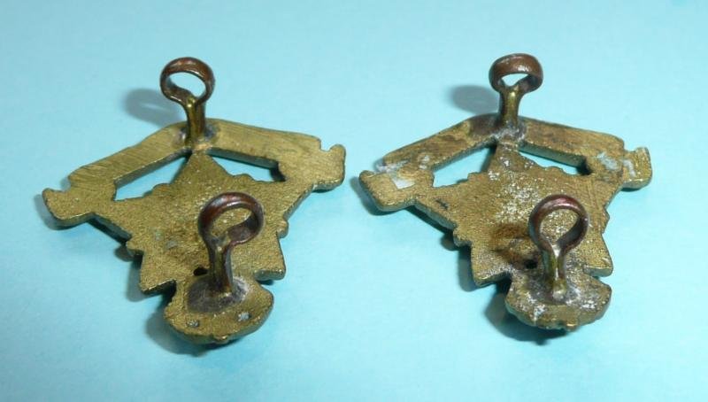 British Indian Army - 14th Punjab Regiment Matched Pair of Cast Brass Collar Badges, King's Crown — image 5