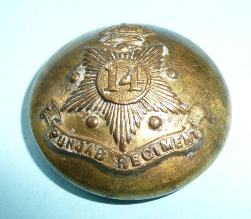 British Indian Army - 14th Punjagb Regiment Officer's Large Pattern Gilt Brass Button, King's Crown — image 2