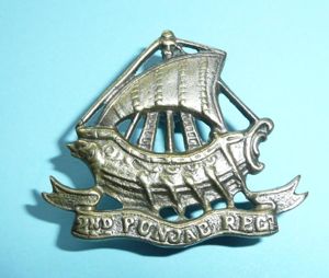 Indian Army - 2nd Punjab Regiment White Metal Cap Badge
