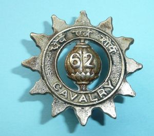 Indian Army - Sixty Second (62) Cavalry Cap Badge (damaged)