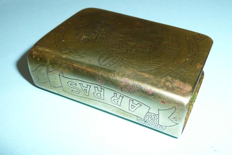 WW1 John V. Garbutt 19th Durhams DLI sheet brass match cover trench art — image 3