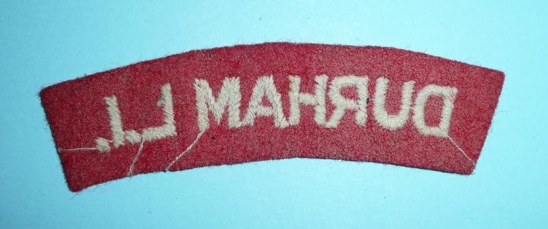 WW2 Durham Light Infantry ( DLI ) Embroidered White on Red Cloth Shoulder Title — image 2