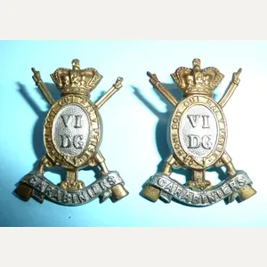 6th Dragoon Guards QVC Other Ranks Bi-Metal Collar Badges