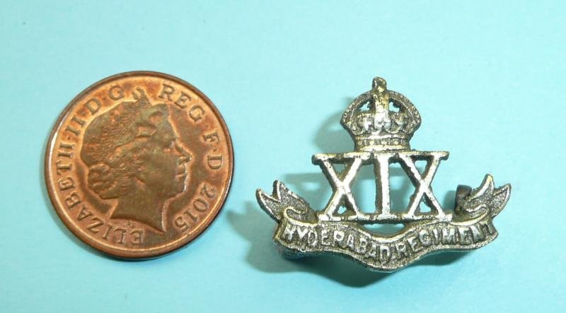 British Indian Army - 19th Hyderabad Regiment Cast Silver Plated Officer's Collar Badge — image 2