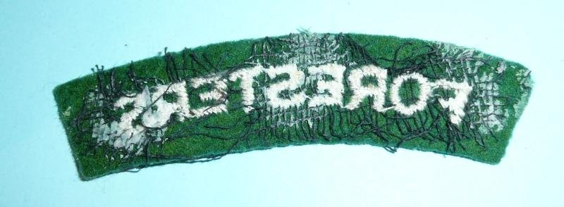 WW2 Foresters (Notts & Derby Regiment) Woven White on Green Felt Cloth Shoulder Title — image 2