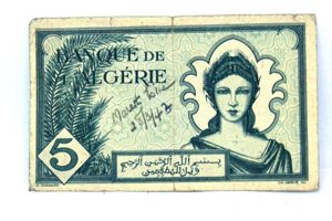 Bank of Algeria 5 Franc Note