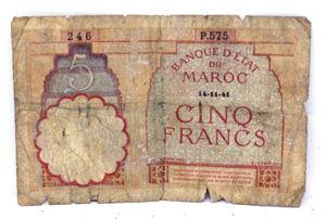 Moroccan 5 Franc's Note