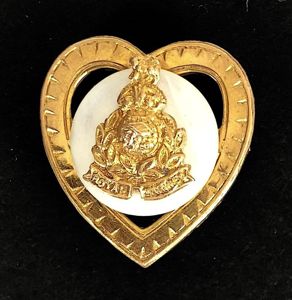 Royal Marines Mother of Pearl gilt heart sweetheart brooch