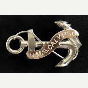 Royal Navy HMS Calypso 1917 silver anchor pin badge sunk …