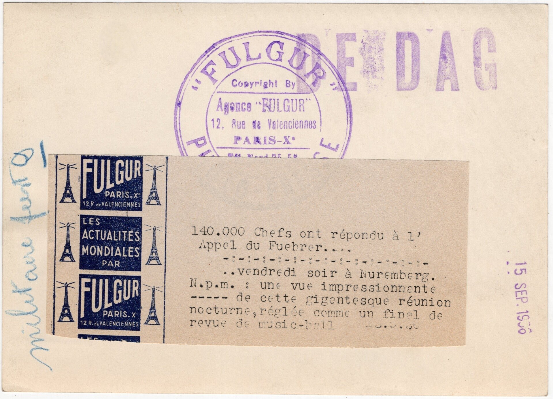 Original WW2 French Press Photo - Night lights, Reichsparteitag Nürnberg (1936) — image 2