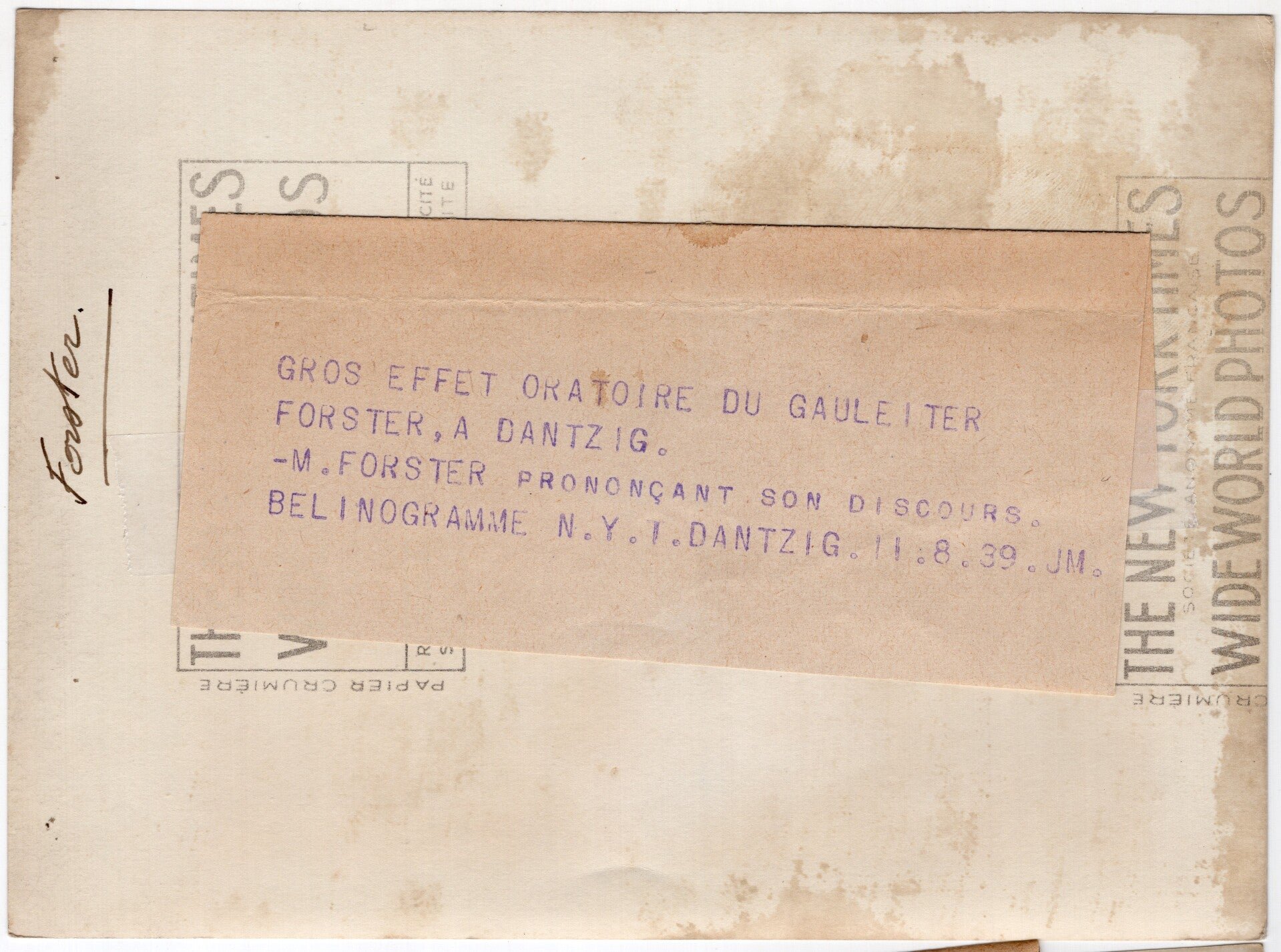 Original WW2 French Press Photo - Gauleiter Danzig, Albert Forster speech about Anti-Polonism (1939) — image 2