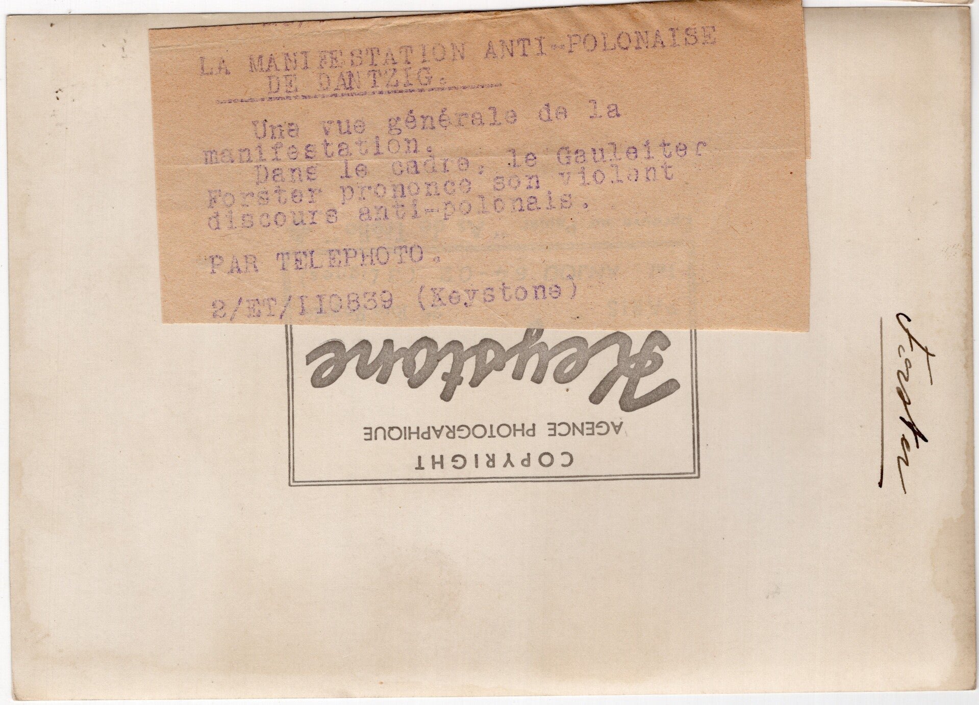 Original WW2 French Press Photo - Gauleiter Danzig, Albert Forster speech about Anti-Polonism (1939) — image 2