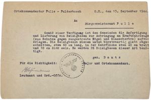 Original WW2 Belgian Document - Ortskommandantur Pulle Pulderbosch, Major Dantz …