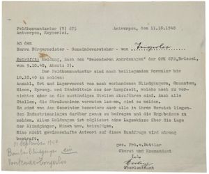 Original WW2 Belgian Document - Feldkommandantur 675 Antwerpen, Besonderen Anordnungen …