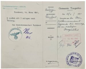 Original WW2 Belgian Document - Document Turnhout Tongerloo Kreiskommandantur I …
