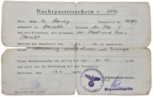Original WW2 Belgian Document - Nachtpassierschein Stavelot, Verviers (1941)