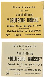 Original WW2 Belgian Document - Entry cards exhibition ''Deutsche Grosse'' …