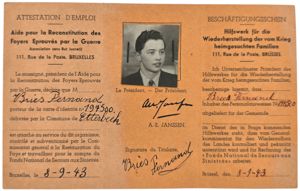 Original WW2 Belgian Document - Beschäftigungsschein worker in Brussels (1943)