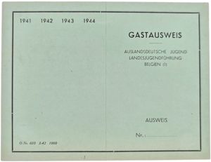 Original WW2 Belgian HJ Document - Hitlerjugend Landesjugendführung Belgien Gastausweis …