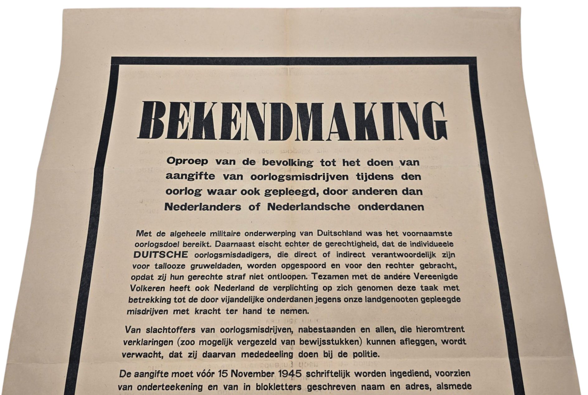 Original WW2 Dutch Liberation Poster - Notice to report all German war crimes (1945) — image 2