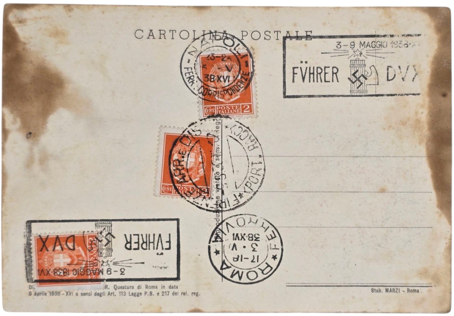 Original WW2 Italian Postcard - Hitler, Mussolini, ''Pace Civilta Lavoro'' (1938) — image 2