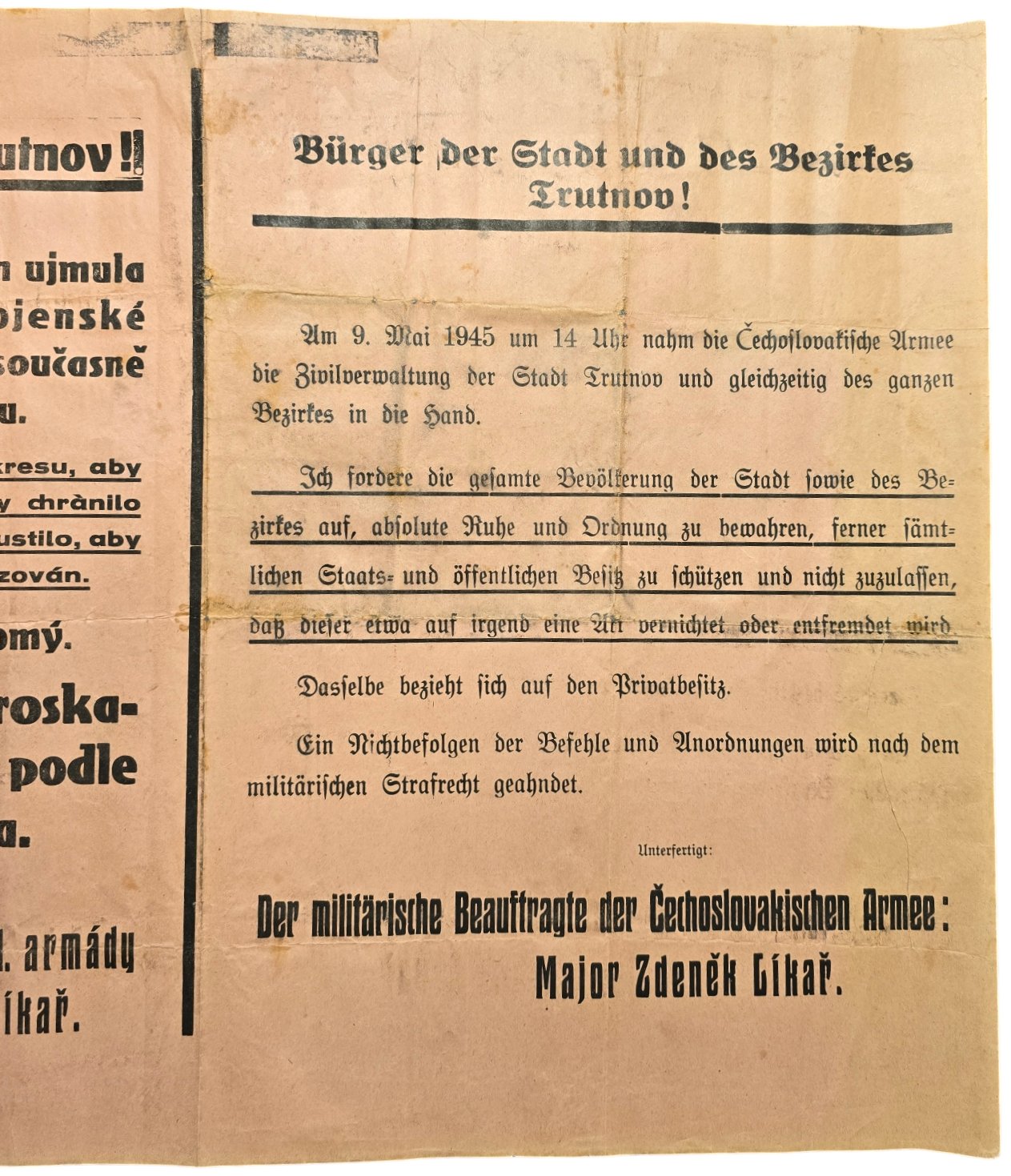 Original WW2 Czech Poster - Liberation of Trutnov, Czechoslovakia, Major Zdenek Likar (1945) — image 3