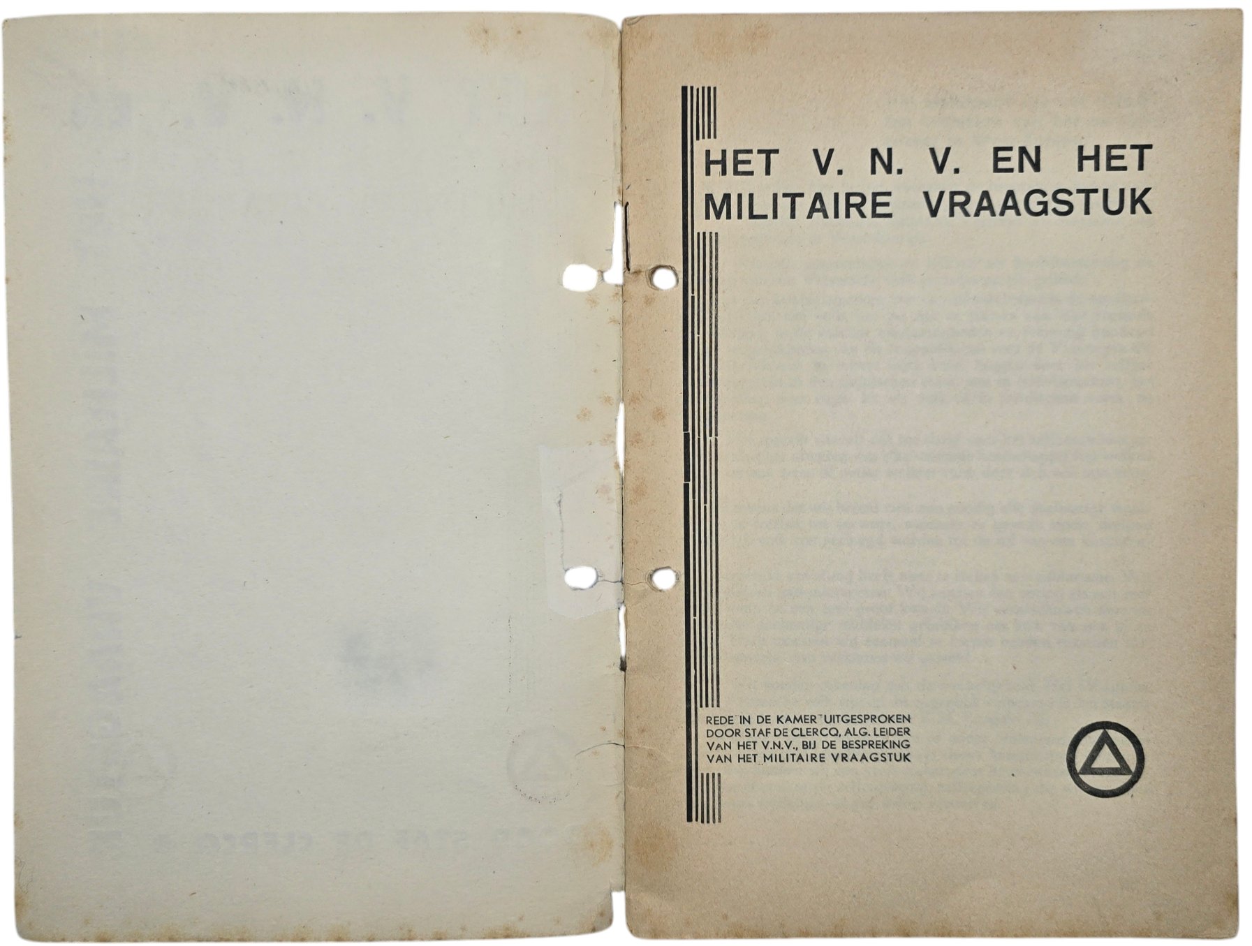 Original WW2 Flemish Collaboration Brochure - Het VNV en het Militaire vraagstuk, Staf de Clercq (1936) — image 2