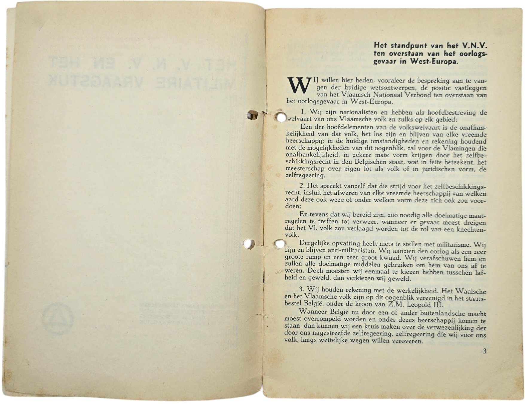 Original WW2 Flemish Collaboration Brochure - Het VNV en het Militaire vraagstuk, Staf de Clercq (1936) — image 3