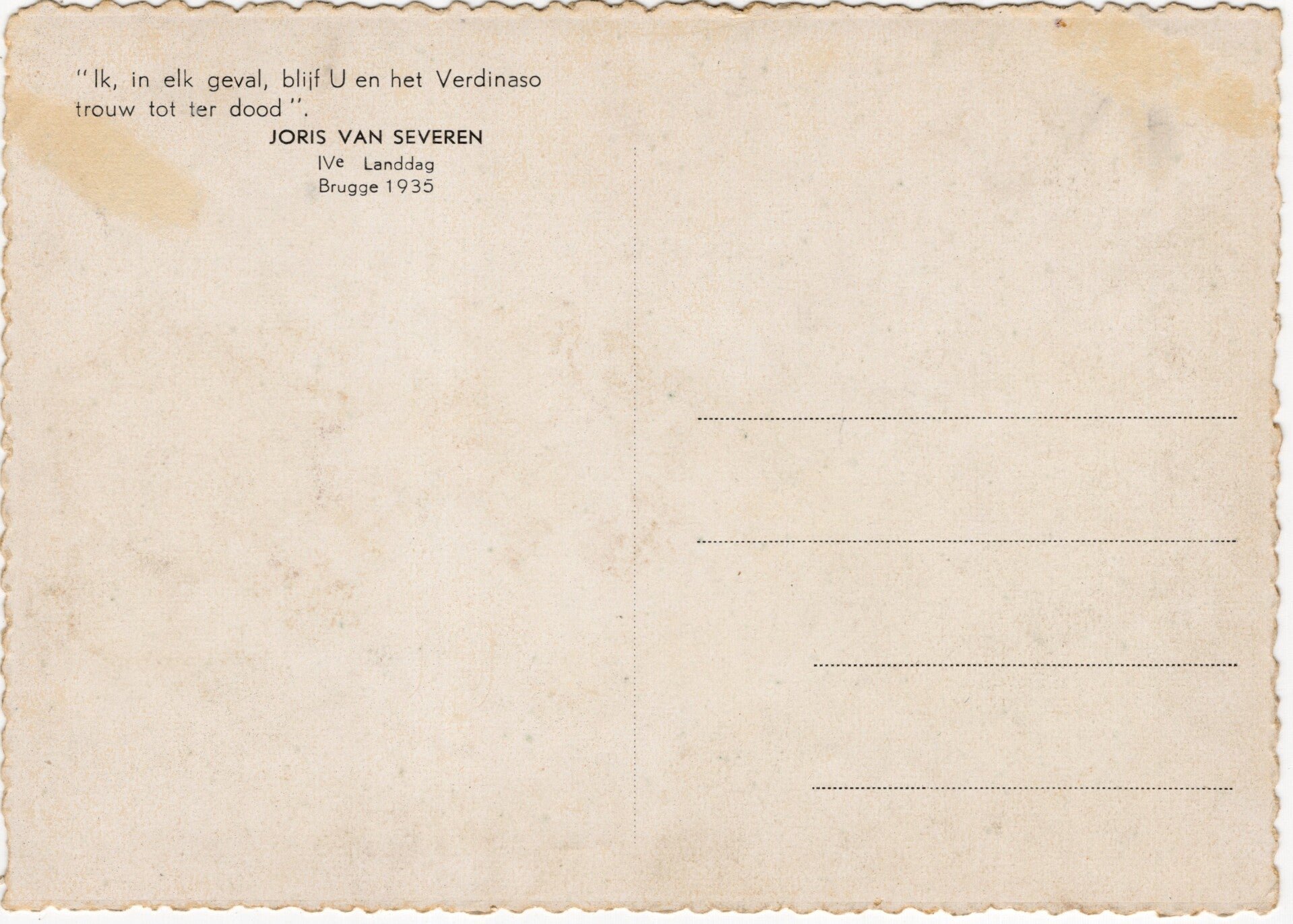 Original WW2 Flemish Collaboration Postcard - Verdinaso, Joris van Severen, IVe Landdag Brugge (1935) — image 2